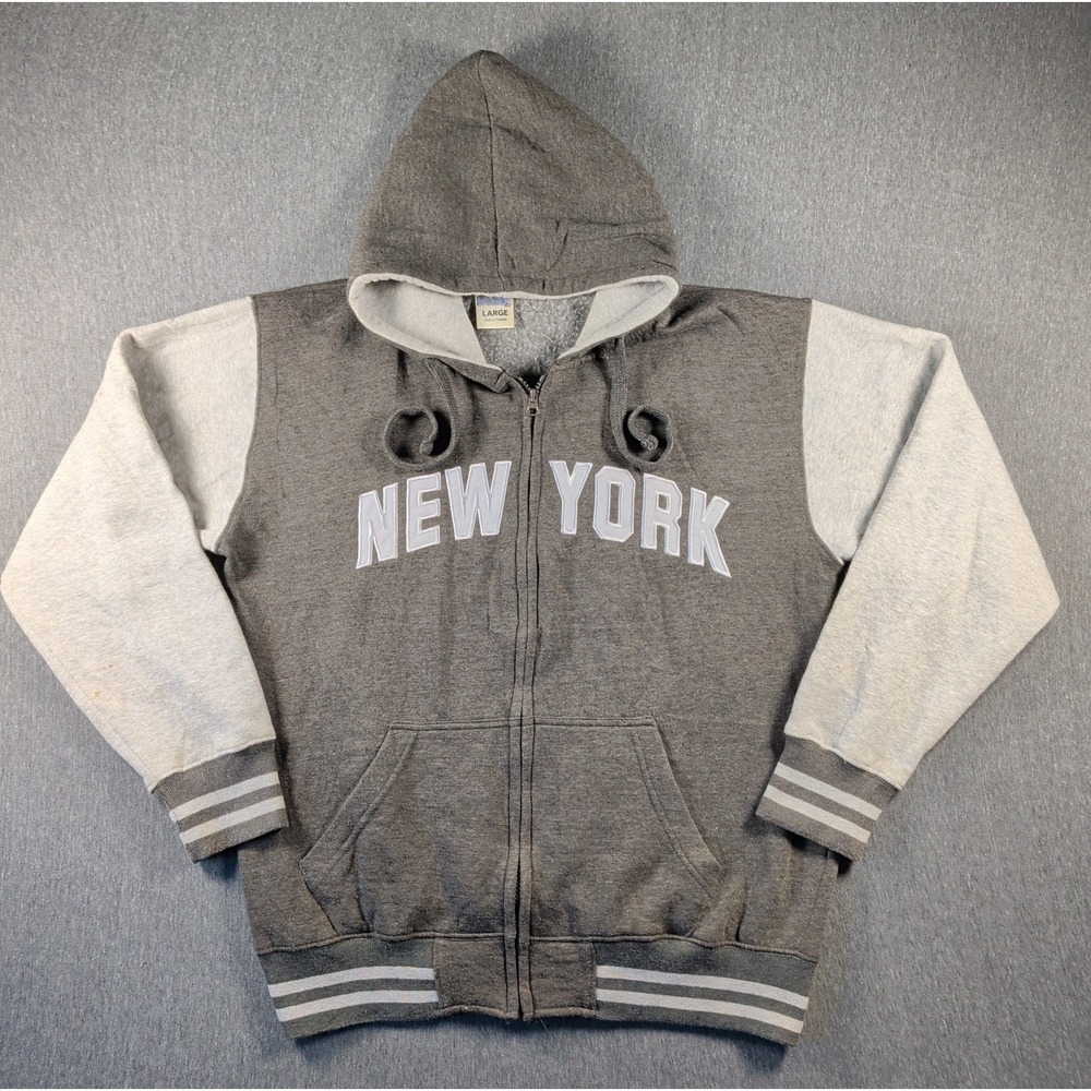 Okey Dokey Hoodie Men Large Gray Excellent Y2K New York Embroidered Zip Up